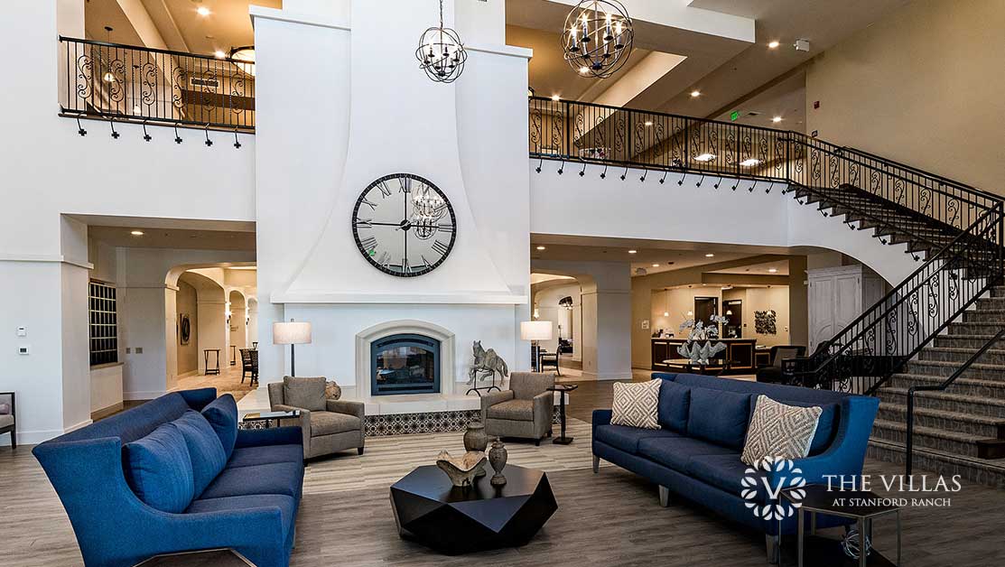 The main entry of The Villas at Stanford Ranch, a luxury assisted living community.