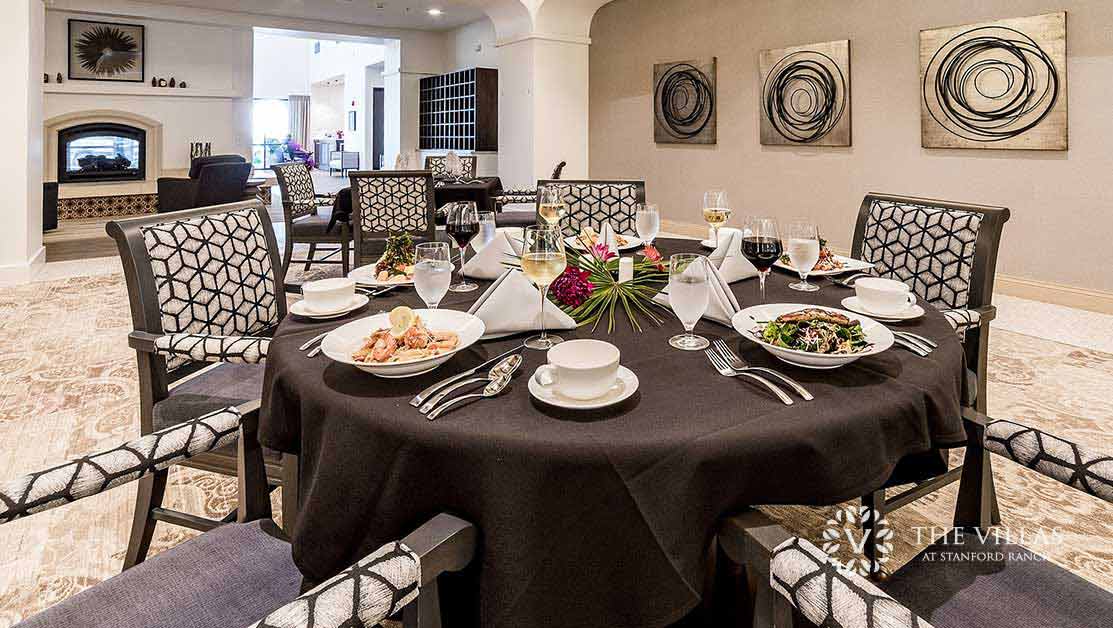 A luxury assisted living facility including restaurant-style meals and a high-end dining room. Find out what luxury assisted living means at The Villas at Stanford Ranch.