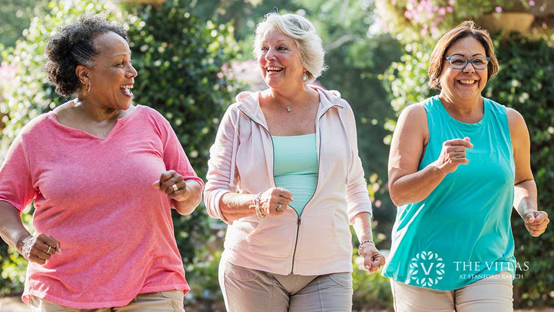 A group of senior women exercising outdoors. Learn more about our senior care services in Rocklin, CA.